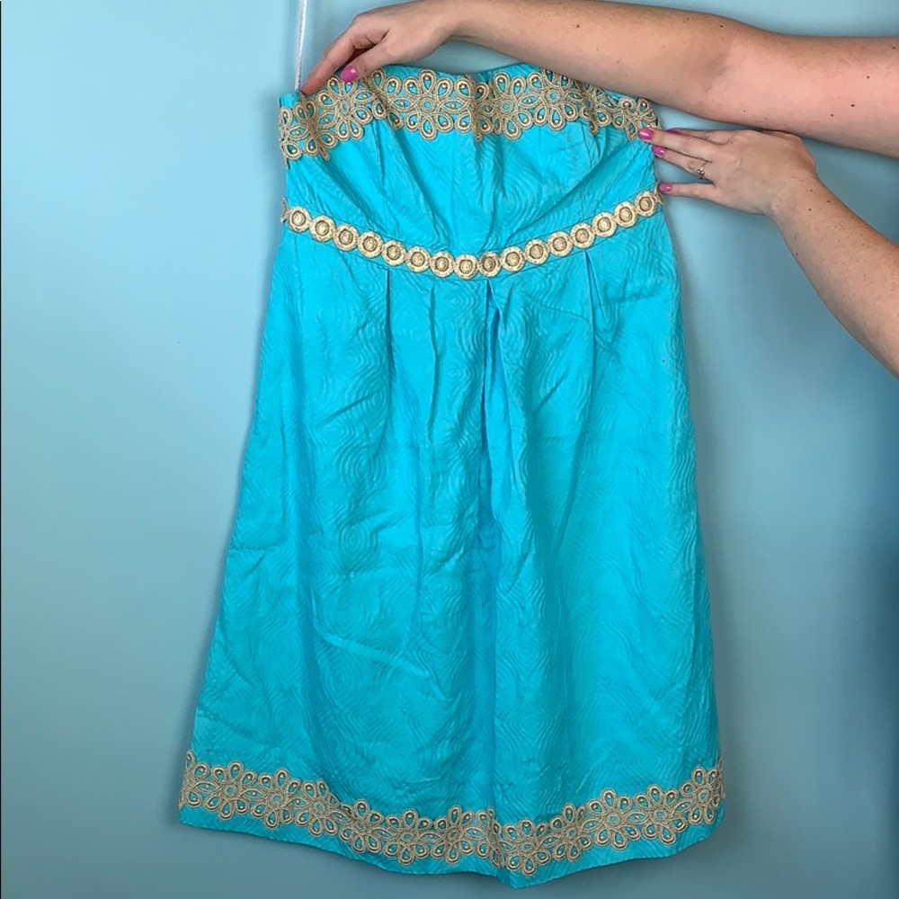 Lilly Pulitzer Strapless Blue and Gold size 12